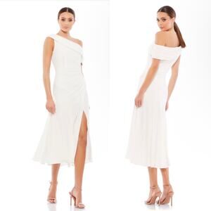 Ieena Mac Duggal Ruched Off the Shoulder Midi Dress White Size 4 26484 NEW